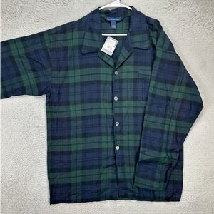 Polo Ralph Lauren Mens Pajama Top Large Green Blue Plaid Button Up Sleepwear
